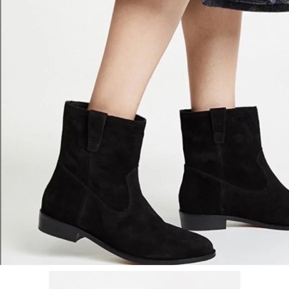 Rebecca Minkoff Chasidy Black Suede Flat Ankle Boots Size 7.5M